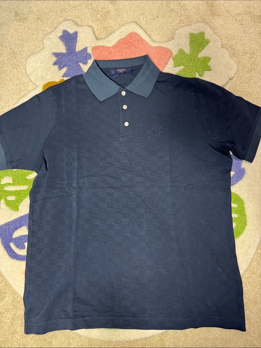 Louis Vuitton Men's Navy Polo with Heathered Blue Collar